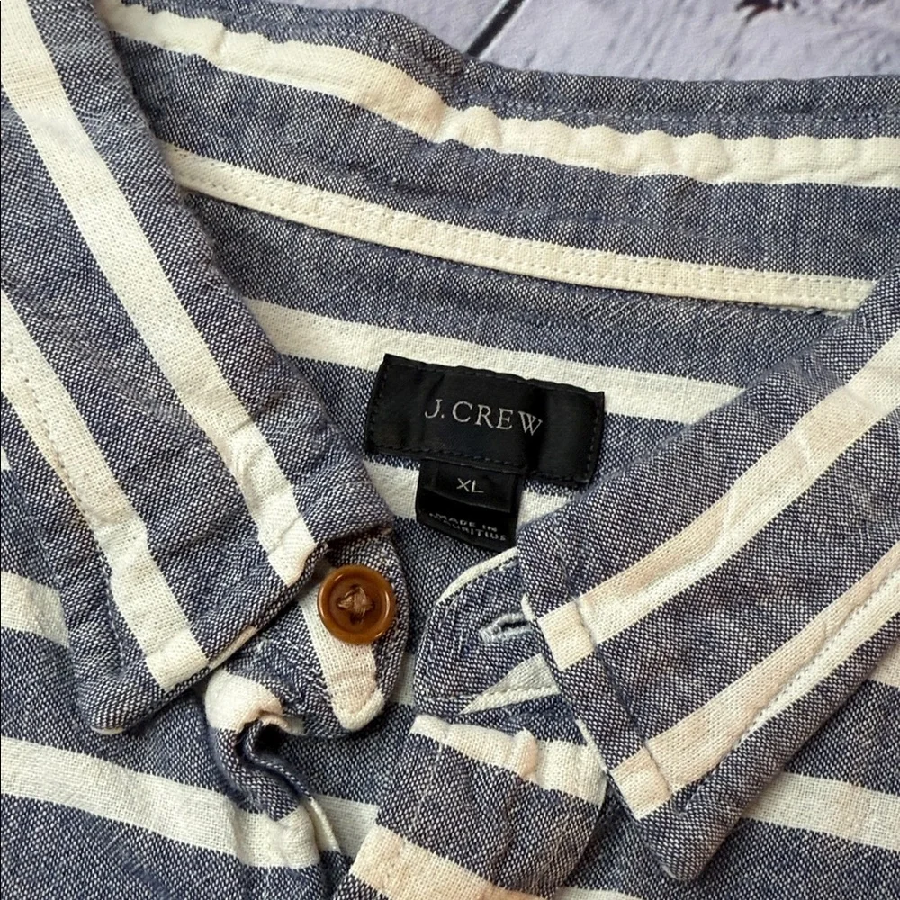 J.CREW Striped Men's Pocket Button Down - Blue and White XL